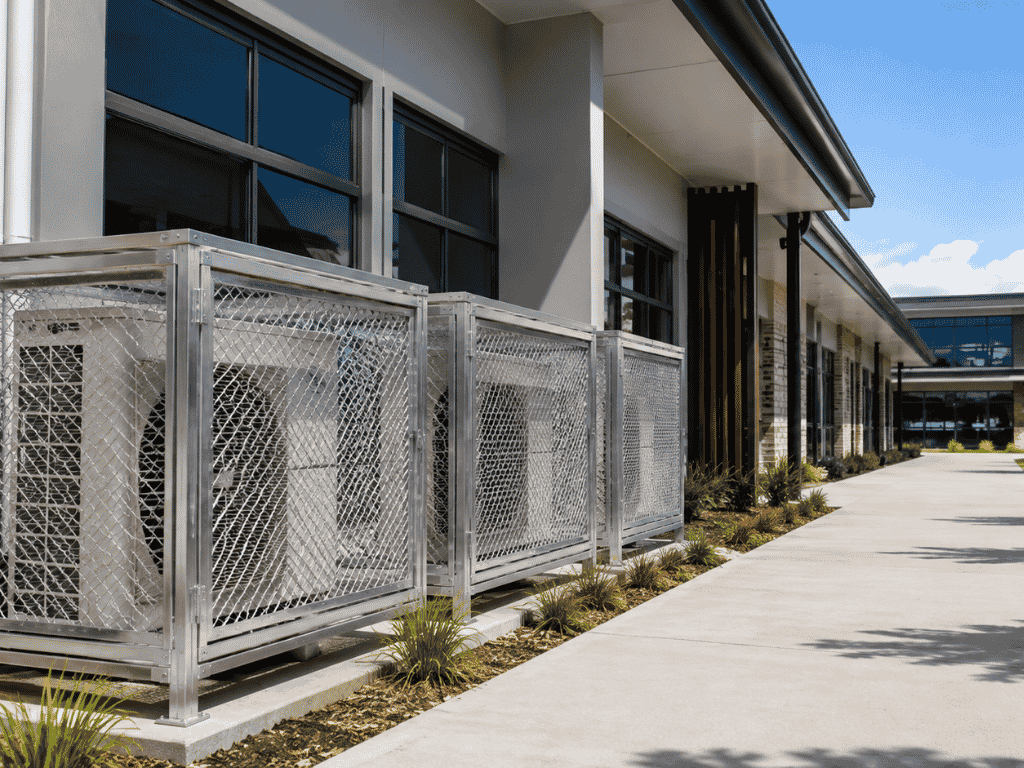 Security cage protecting outdoor equipment from tampering and damage